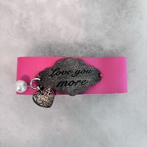 NWOT Etsy Love You More Leather Strap Heart & Faux Pearl Cuff Bracelet Pink OS